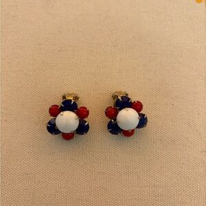 Elegant Floral Earrings with Red and Blue Accents